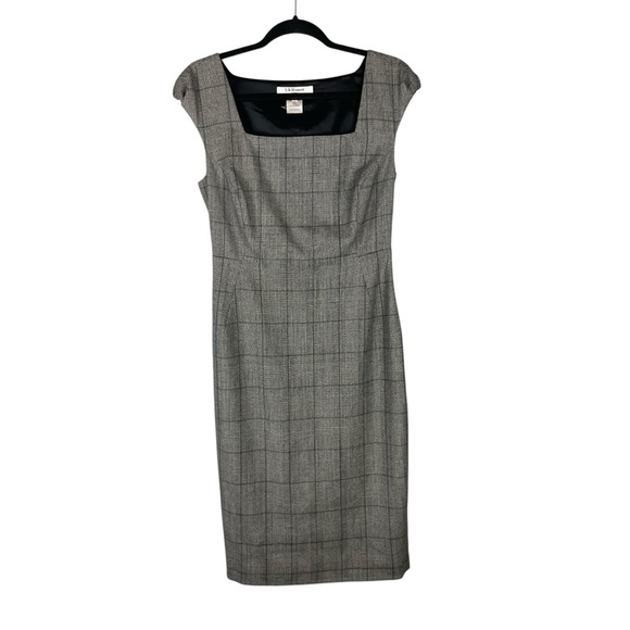 L.K. Bennett London Gray Plaid Wool Dress Size 6 US UK 10 EU 38 Fine Merino Wool - Picture 1 of 9